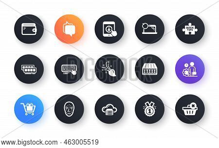 Minimal Set Of Face Biometrics, Recovery Laptop And Flexible Mattress Flat Icons For Web Development