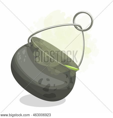 Vector Image Of A Witch's Pot With A Potion Brewing On A Fire.halloween. Cartoon Style. Isolated On 