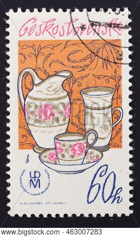 Czechoslovakia - Circa 1977: Postage Stamp 'jug, Beaker, Cup And Saucer' Printed In Czecho-slovakia.