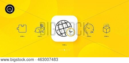Animal Tested, 24 Hours And Augmented Reality Minimal Line Icons. Yellow Abstract Background. Puzzle