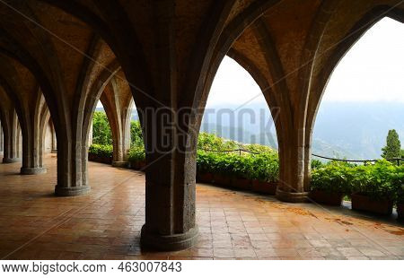 Gorgeous Colonnade At Villa Cimbrone In Ravello, Italy. High Quality Photo