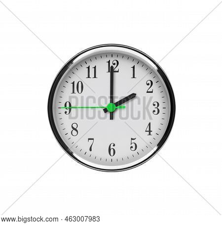 White Wall Clock Isolated On White Background. Two Oclock In The Afternoon Or Night.