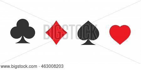A Set Of Icons Of The Suits Of Playing Cards. Casino Card Symbols. Flat Style