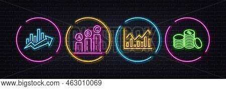Infochart, Graph Chart And Growth Chart Minimal Line Icons. Neon Laser 3d Lights. Banking Money Icon