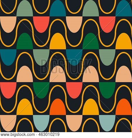 Retro Groovy Pattern In The Style Of The 70s And 60s. Geometric Vintage Pattern