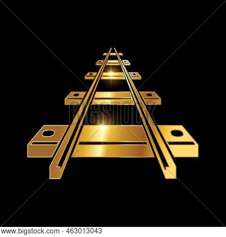 Golden Luxury Railway Vector Icon In Black Background With Gold Shine Effect