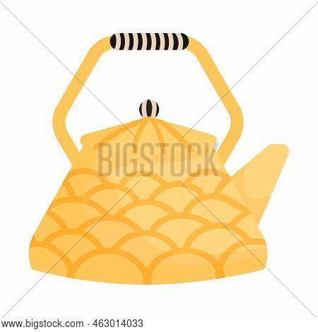 Porcelain Teapot Isolated On White Background. Decorative Kitchen Utensil, Household Ceramic Drinkwa