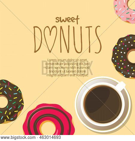 Cup Of Coffee And Donuts Flat Style Background