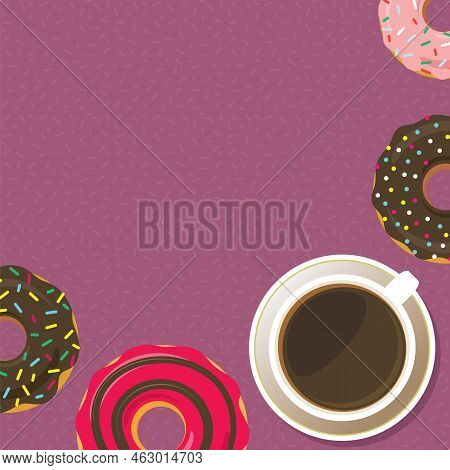 Cup Of Coffee And Donuts Flat Style Background