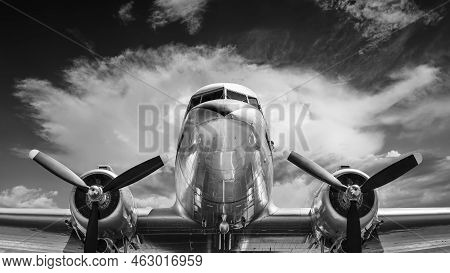 Cockpit Of An Historical Aircraft Against A Dramatic Sky
