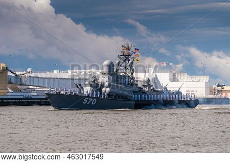Russia. Kronstadt. July 31, 2022. A Small Rocket Ship On The Parade Of The Navy.