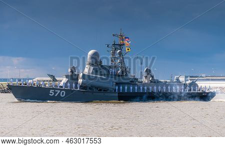 Russia. Kronstadt. July 31, 2022. A Small Rocket Ship On The Parade Of The Navy.