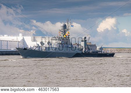 Russia. Kronstadt. July 31, 2022. A Small Anti-submarine Ship On The Parade Of The Navy.