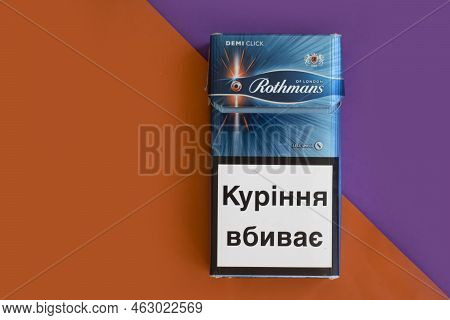 October 6, 2022 Ukraine City Kyiv Rothmans Cigarettes On A Colored Background
