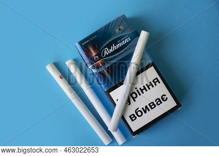 October 6, 2022 Ukraine City Kyiv Rothmans Cigarettes On A Colored Background