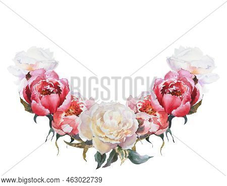 Pink And White Flowers Peonies Watercolor, Floral Clip Art.