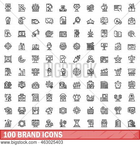 100 Brand Icons Set. Outline Illustration Of 100 Brand Icons Vector Set Isolated On White Background