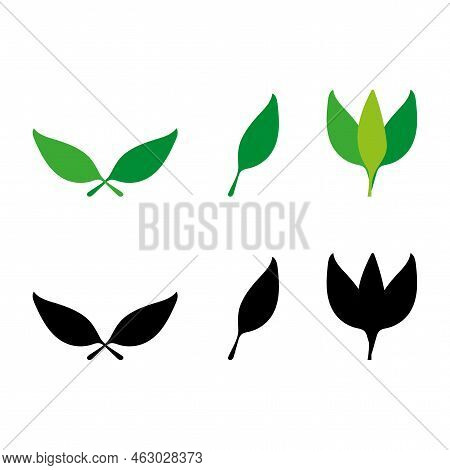 Line Art Green Leaves Set. Leaf Falling. Ecology Concept. Vector Illustration. Stock Image.
