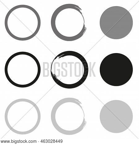 Brush Circles For Decorative Design. Photo Frame. Circle Frame Set. Round Shape. Vector Illustration