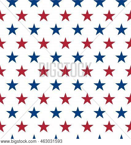 Seamless Pattern Made From Red And Blue Five Pointed Stars. Star Pattern In American Flag Colors. Us