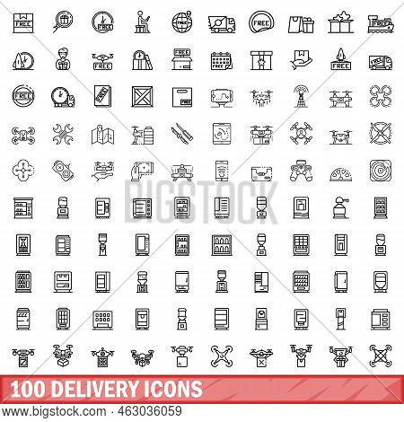 100 Delivery Icons Set. Outline Illustration Of 100 Delivery Icons Vector Set Isolated On White Back