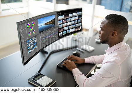 Video Editor Or Designer Using Editing Software Tech On Computer