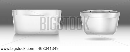 White Cosmetic Bag With Snap Button Closure For Makeup And Beauty Tools. Vector Realistic Mockup Of 