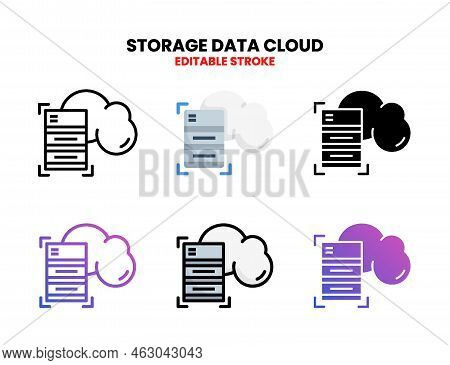 Storage Data Icon Set With Line, Outline, Flat, Filled, Glyph, Color, Gradient. Editable Stroke And 