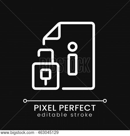 Access To Information Pixel Perfect White Linear Icon For Dark Theme. Open Database Files. Sources F