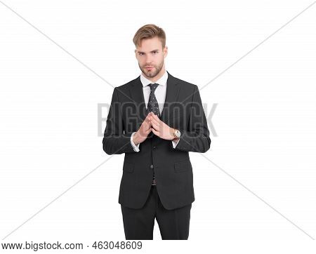 Manage Better. Project Manager Isolated On White. Office Manager In Formalwear. Formal Fashion Style