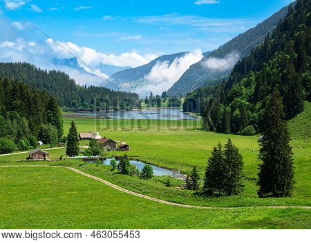 The Oberseetal With Obersee Lake Is A Valley Above Nafels In The Swiss Canton Of Glarus.