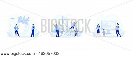 Big School Subject Or Educational Class Set. Student Studying Social And Natural Science. Modern Sch
