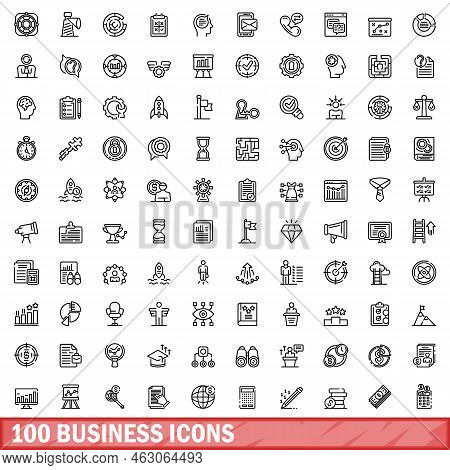 100 Business Icons Set. Outline Illustration Of 100 Business Icons Vector Set Isolated On White Back