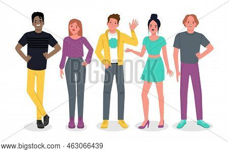 Young People Group. Vector Character Flat Set.