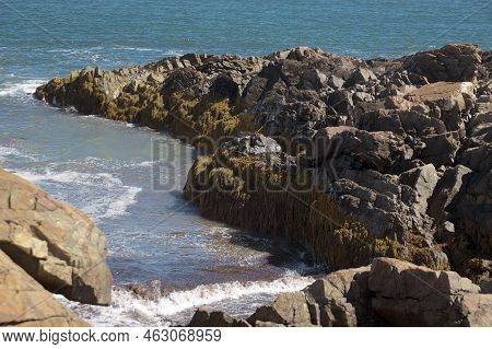 Peninsula Of Rock Jutting Out From Shore Into Atlantic Ocean, Along Marginal Way In Ogunquit Maine, 