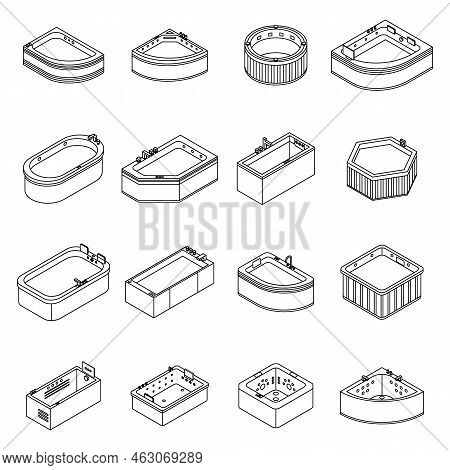 Jacuzzi Icons Set. Isometric Set Of Jacuzzi Vector Icons Thin Line Outline On White Isolated