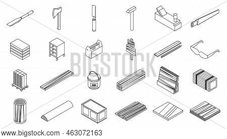 Plywood Icons Set. Isometric Set Of Plywood Vector Icons Thin Line Outline On White Isolated