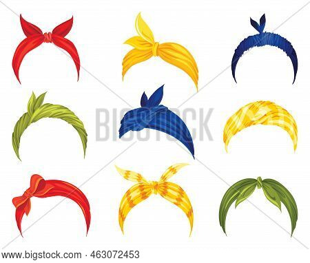 Retro Headbands. Cartoon Women Bandanas. Hairstyle Fashion Vintage Headscarves Or Fashion Lady Dress