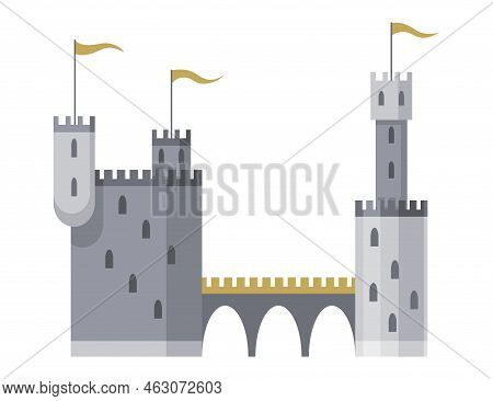Medieval Kingdom Castle Or Royal Fortress. Fairy-tale Buildind Of Middle Ages Historic Period. Vecto