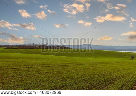 Beautiful Landscape Below The Palava Region In The Czech Republic In Europe. In The Background Is A 
