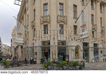 Budapest, Hungary - July 31, 2022: Famous Hard Rock Cafe At Vaci Street In City Centre Downtown Summ