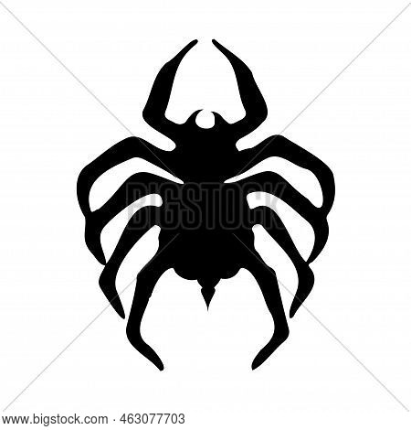 Creepy Spider With Poisonous Sting Isolated On A White Background, Halloween Decorative Art, Logotyp