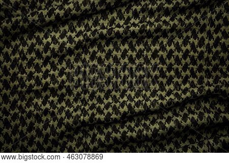 Keffieh Scarf. The Texture Of The Cotton Traditional Symbolic Arabian Scarf. Khaki Background.