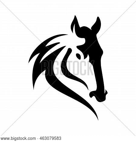 Silhouette Round Head Horse Vector Icon On The Modern Flat Style For Web, Graphic And Mobile Design.