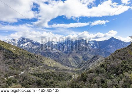 Scenic Landscape Near Village Of Three Rivers With View To Snow Capped Moiuntains In Sequoia Nationa