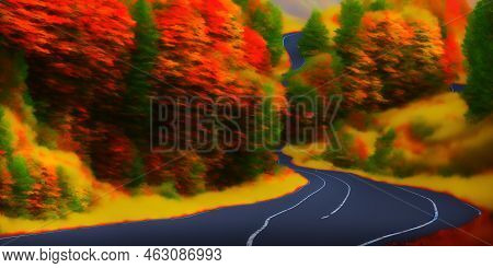 Beautiful Landscape Image Of Road Winding Through Vibrant Autumn Dodd Woods Forest In Lake District