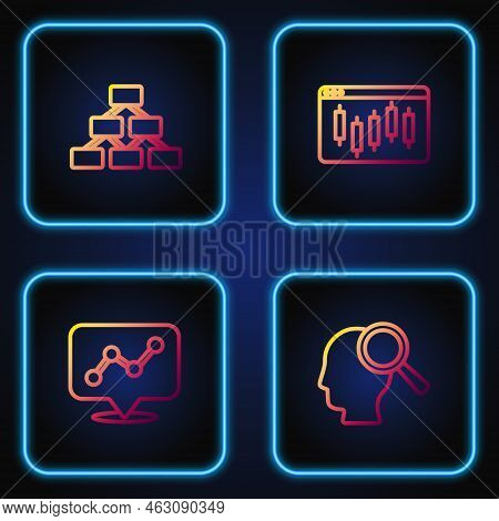 Set Line Search People, Graph Chart Infographic, Hierarchy Organogram And Browser With Stocks Market
