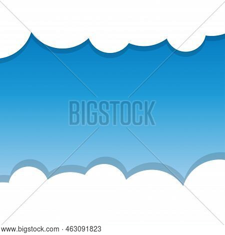 Blue Sky With White Clouds Background. Border Of Clouds. Flat Style Simple Vector