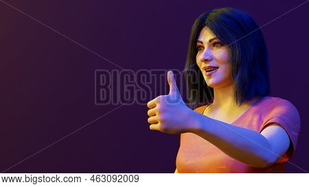 Cartoon Woman With Cool Attitude Thumb Up For Congratulations Yes Success Positive Approbation 3d Il