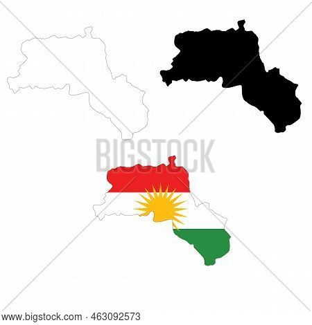 Map Of Kurdistan. Flag Of  Kurdistan Map Territory. Outline Map Kurdistan. Flat Style.